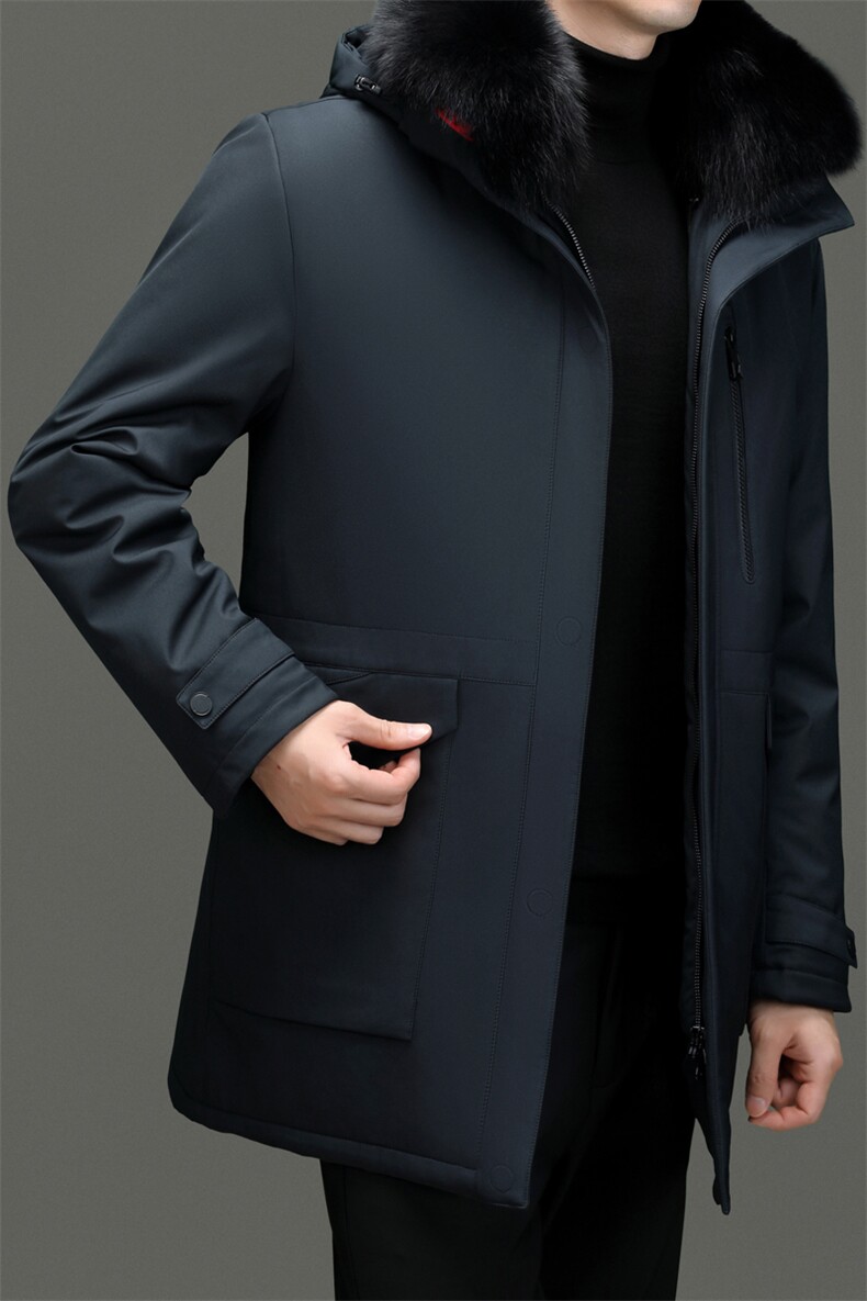 中老年羽绒服男士装中长款加厚防寒服大码派克服狐狸毛领休闲外套,男装羽绒服,电商B212（原钱塘6029）