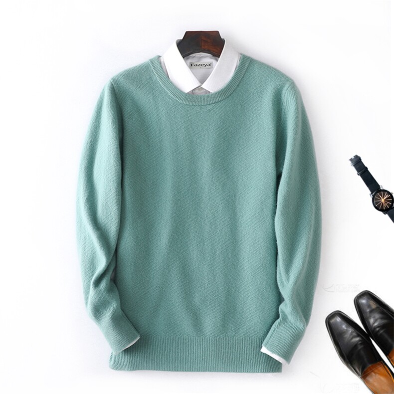 秋冬新款男士纯色圆领长袖羊毛针织衫保暖柔软舒适休闲百搭男装，男装羊毛衫，枫宸羊绒