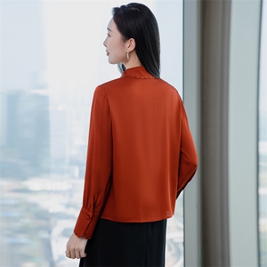 高级感缎面真丝衬衣2026早春新款长袖真丝衬衫女大码上衣图片
