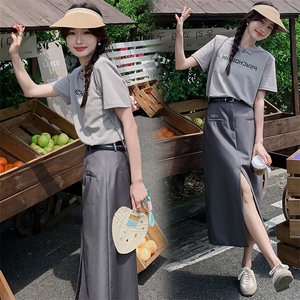 夏季新款气质高腰开叉半裙套装显瘦时尚百搭,女装套装/套裙,帛锦泉