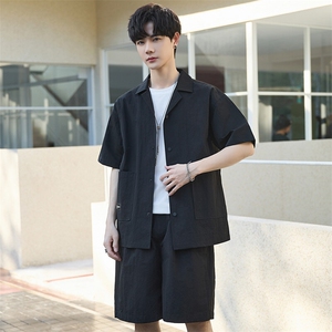 夏季套装男高级感短袖短裤休闲宽松上衣薄男士衬衫外套Y2503-P105图片