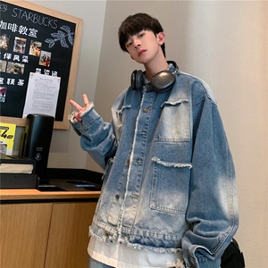 水洗渐变牛仔马甲男款叠穿背心做旧毛边坎肩美式 J3330  P55图片