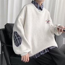W608-P50聚酯格子衬衫领卫衣男圆领套头，男装卫衣，电商B369（原A024）