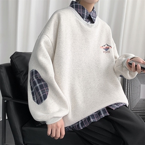 W608-P50 聚酯格子衬衫领卫衣男圆领套头图片