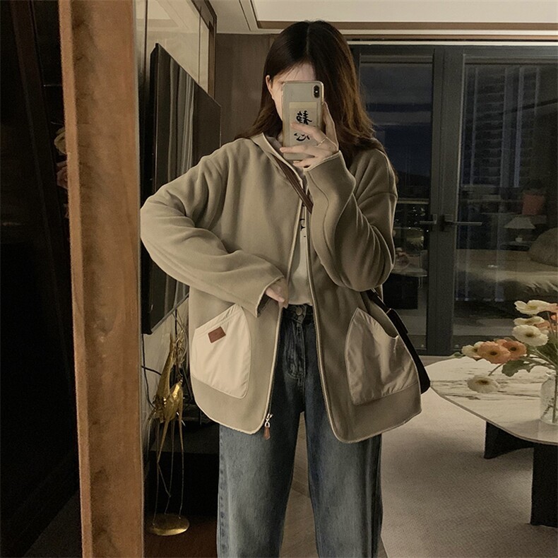 双面绒外套女2025秋春新款双插兜加绒拉链连帽衫夹克C801-P100,男装夹克,星座911-2(原星座613-2）