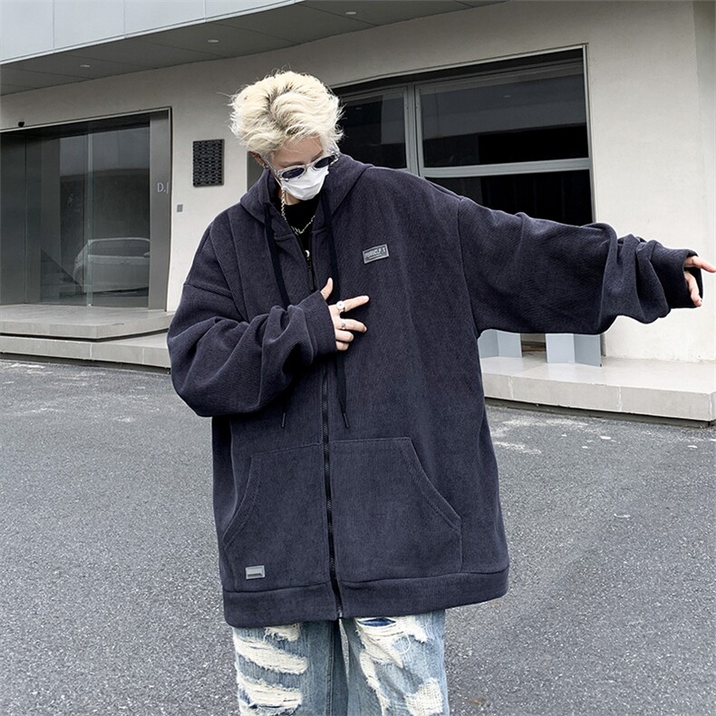 秋款男连帽开衫灯芯绒卫衣贴标休闲外套WY8037P55,男装卫衣,星座1013-1