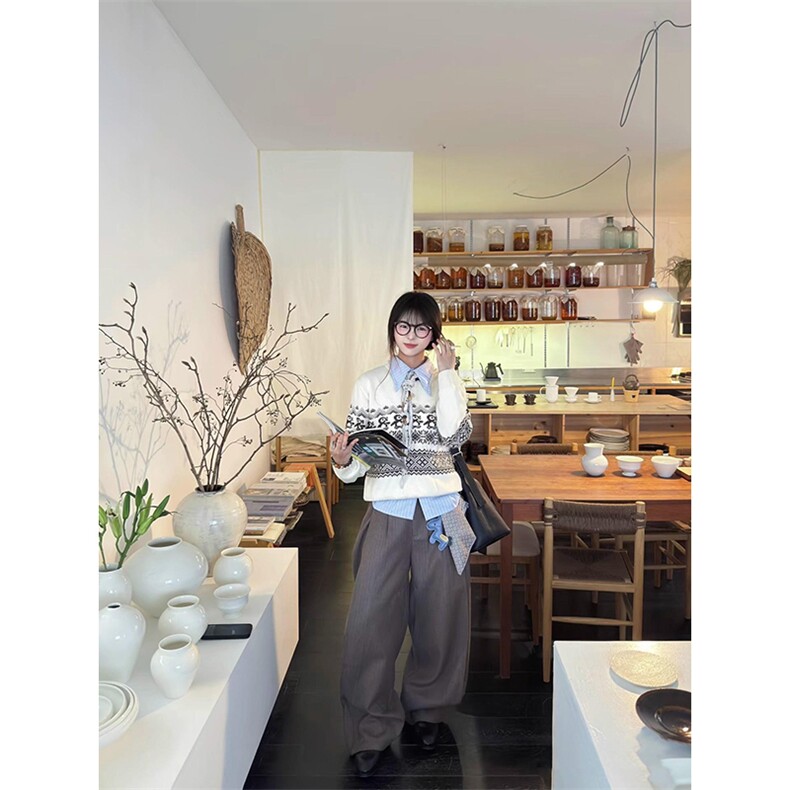 重磅秋冬装北极绒套头毛衣美式复古休闲慵懒风提花工艺针织衫外套,男装针织衫/毛衣,电商A486-1