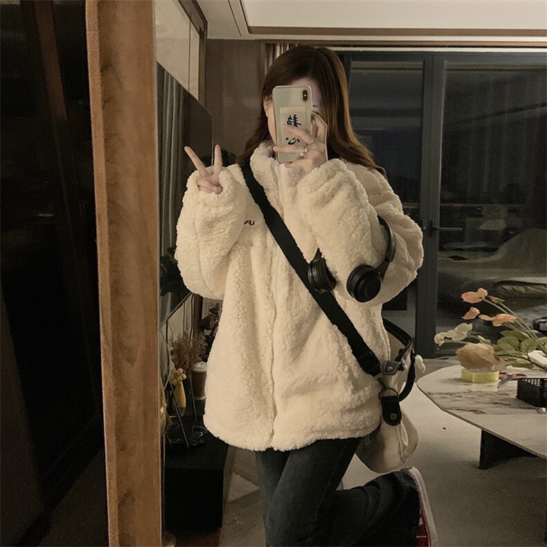 秋冬新款羊羔绒外套男立领宽松休闲情侣羊羔毛女C557-P110,女装短外套,星座911-2(原星座613-2）