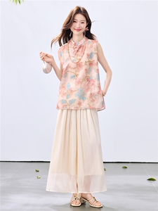 夏季新款现货！2026新中式奥黛款植物花卉上衣+阔腿裤洋气两件套图片