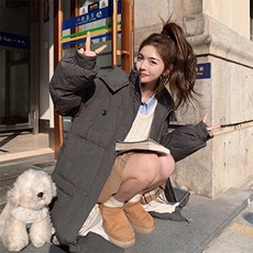韩版中长款过膝灰色90羽绒服女2025年冬季新款加厚显瘦白鸭绒外套，女装羽绒服，辉之琳