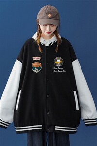 2022春季新品卡通印花宽松休闲夹克情侣棒球服外套 G87 P65控78图片