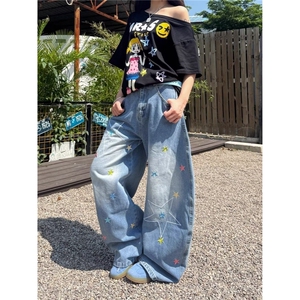 牛仔弯刀裤女款2025新款美式小众设计感慵懒松弛感阔腿拖地裤子潮图片