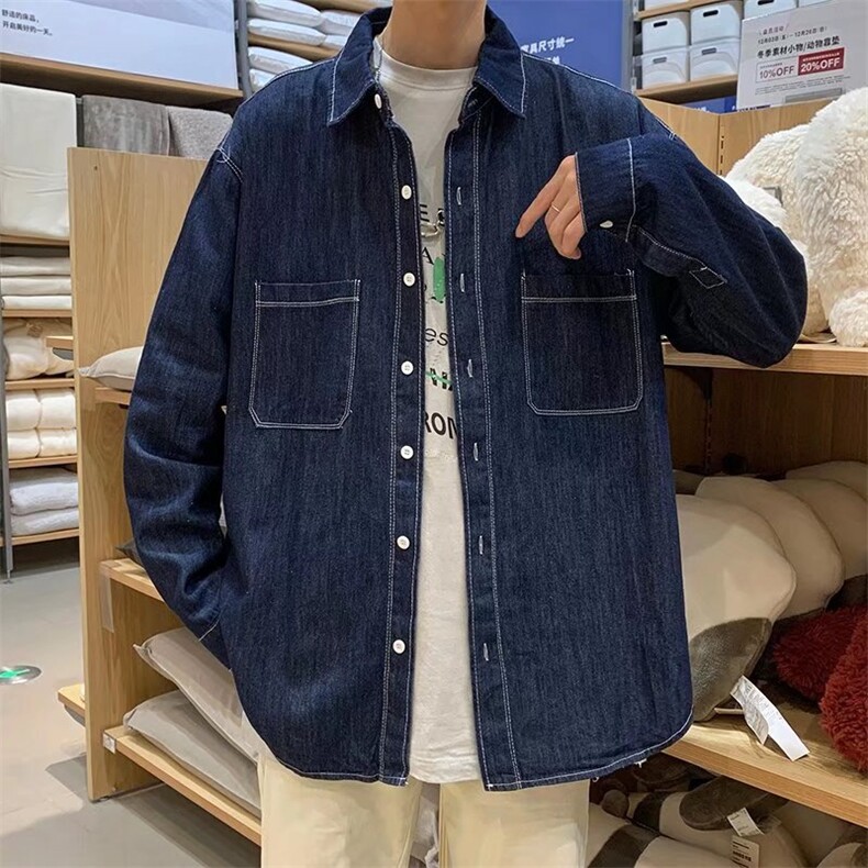 长袖衬衫男港风韩版帅气牛仔口袋工装衬衣C926P42,男装衬衫,星座1116-2
