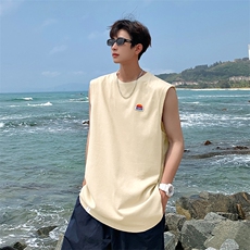 XD5093-TP25控价38港风宽松无袖坎肩t恤青少年男个性订标背心潮，男装T恤，电商A102-1
