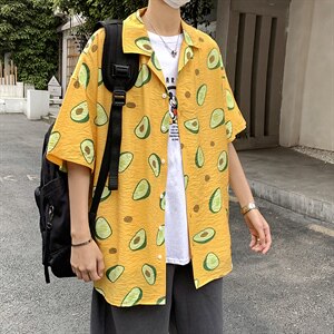 21年夏季短袖衬衫男宽松落肩港风西装领衬衫男DS-C407-CS308-P35图片