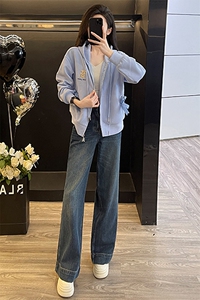 春女新款连帽拉链卫衣阔腿牛仔裤减龄两件套图片