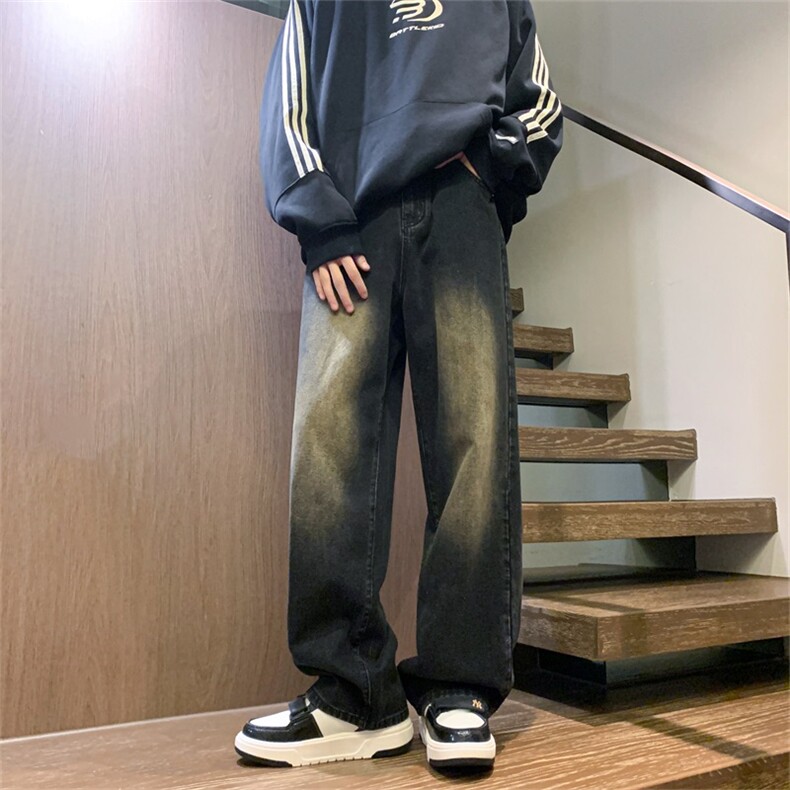 复古牛仔裤男水洗做旧高街阔腿裤休闲裤子A080-9001-P50控68,男装牛仔裤,电商A080