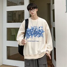 现货2022春季新款港风撞色字母印花宽松圆领套头卫衣WY05-P50，男装卫衣，星座1602（原101B）