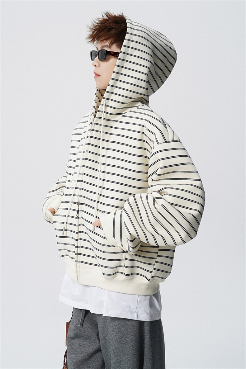 可二开条纹M-5XL大码34%棉66%涤纶连帽开衫卫衣男WY78194P88控138,男装卫衣,星座226-1