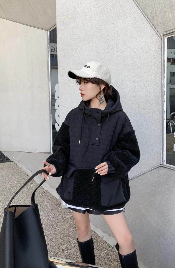 爱美欧现货羊羔毛拼接卫衣，女装卫衣/绒衫，爱美欧