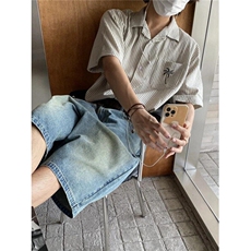 条纹半袖衬衫男士夏季新款日系复古短袖衬衣宽松休闲外套CB336，男装T恤，星座1116A（原606A-3）