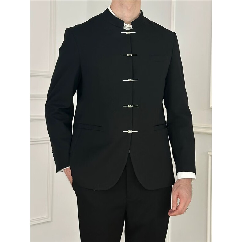 风秋男立领西装新中式西服金属排扣外套大码S-5XL JaK14 P65图片