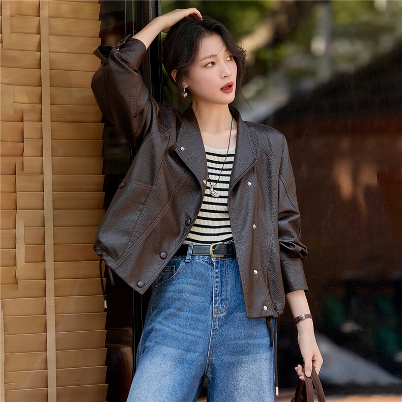【大量现货】2026秋季女装新款时尚复古高级感短款皮衣外套,女装皮衣,缘衣格