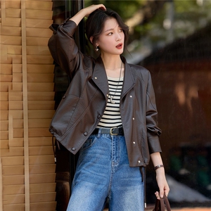 【大量现货】2026秋季女装新款时尚复古高级感短款皮衣外套图片 【大量现货】2026秋季女装新款时尚复古高级感短款皮衣外套图片