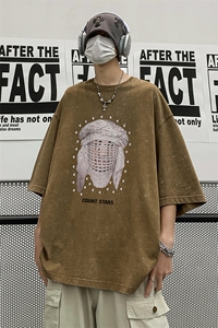 港风23新款夏季100棉印花水洗短袖宽松百搭T恤圆领T61015P45控58图片