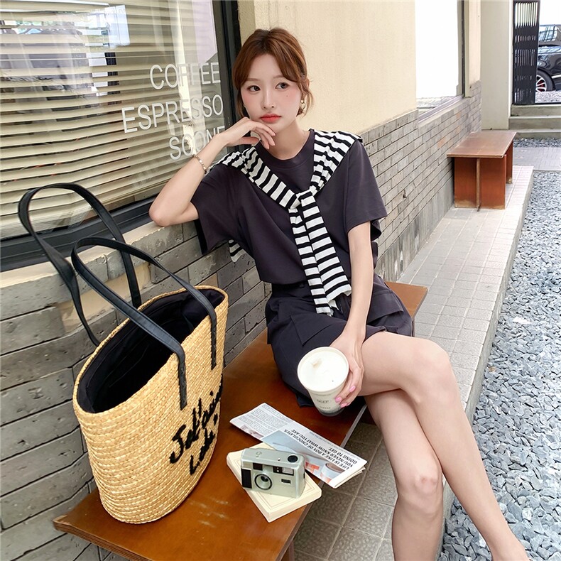 现货条纹披肩针织连衣裙RF058-X6515-短款P135K198,长款P145K208,女装连衣裙,2C058