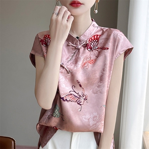新中式国风女装2025新款夏季短袖衬衫高级感气质盘扣套头小衫上衣图片