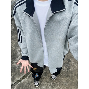 抖音得物高品质 美式高街重磅结构设计拼接织带立领卫衣外套 CM42图片