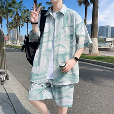 夏季海边沙滩男女同款休闲套装潮牌宽松大码XZ102B-1-TZ2562P55，男装休闲套装，星座102B-1