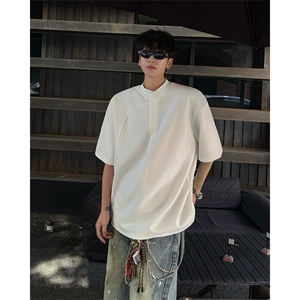 夏季中式立领拼接设计小众T恤短袖打底男风宽松上衣短袖T恤P38图片