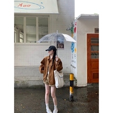 棕咖色秋冬麂皮复古翻领夹克宽松休闲百搭小个子机车皮衣外套上衣，男装夹克，星座506A