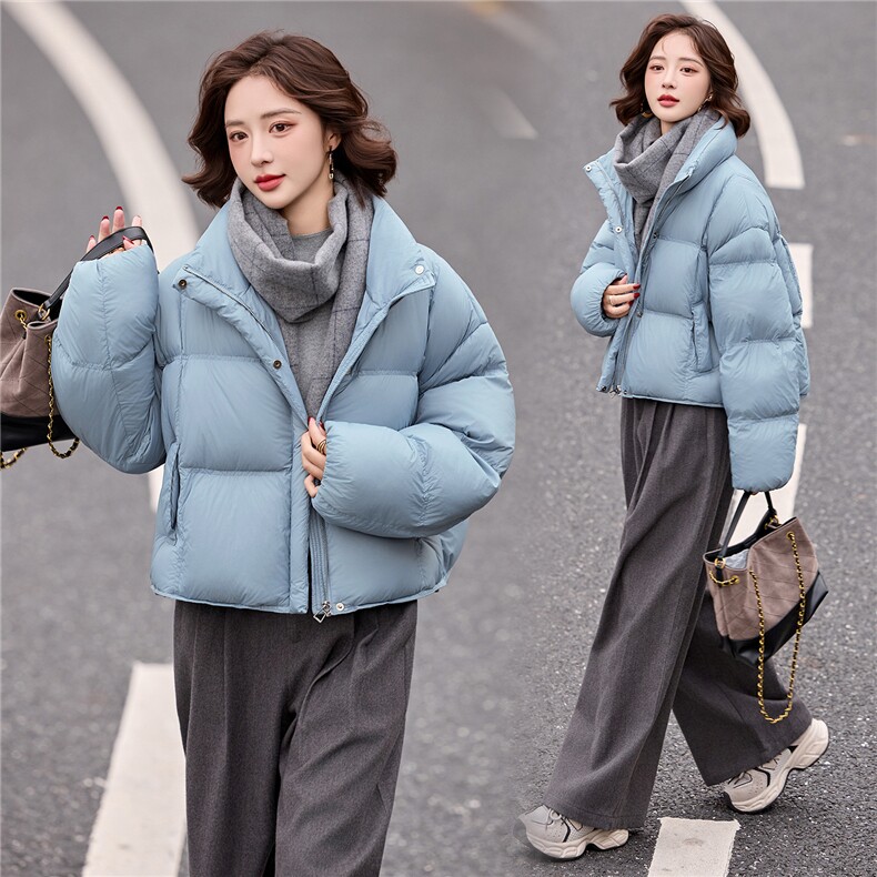 短款羽绒服女2025冬季新款时尚立领落肩袖小个子休闲白鸭绒外套图片