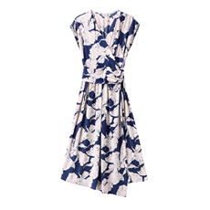 清仓捡漏外贸原单女复古真丝连衣裙收腰系带高端大码蚕丝印花裙子，女装连衣裙，牡丹诺