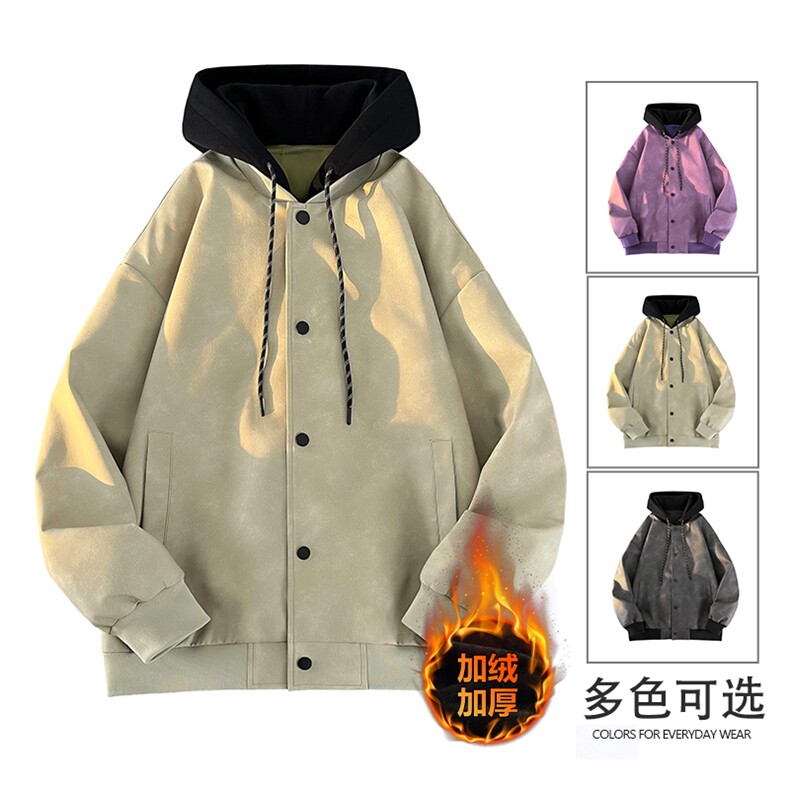 假两件连帽皮夹克 加绒加厚防水防寒棉衣外套JK0023加绒 P99图片