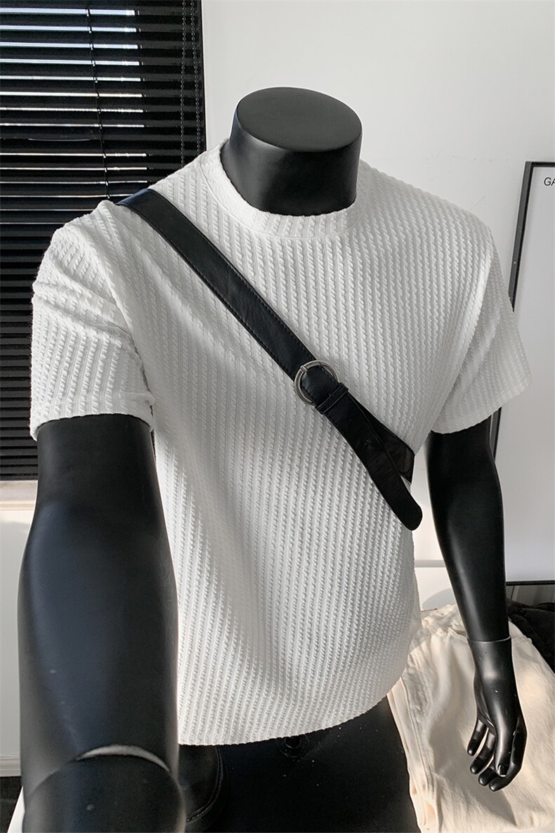 假模2026夏季坑条短袖T恤男装半袖打底衫夏装青少年体恤S402特P23,男装T恤,电商A233-1