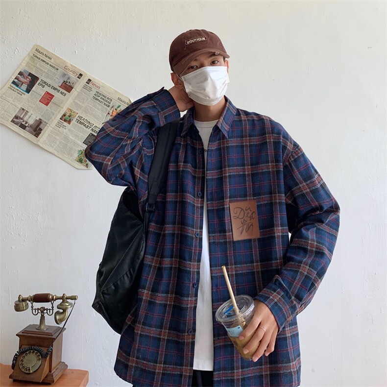 美式oversize宽松格子衬衫外套男休闲寸衫复古长袖衬衣MC18-P33,男装衬衫,星座1008
