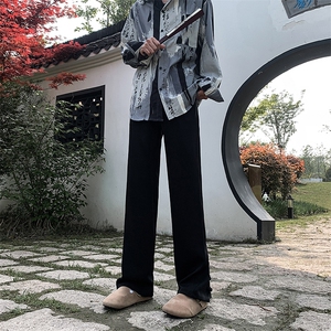 现货 新中式风夏季休闲冰丝高级感垂感直筒西裤男 KK433-P55图片