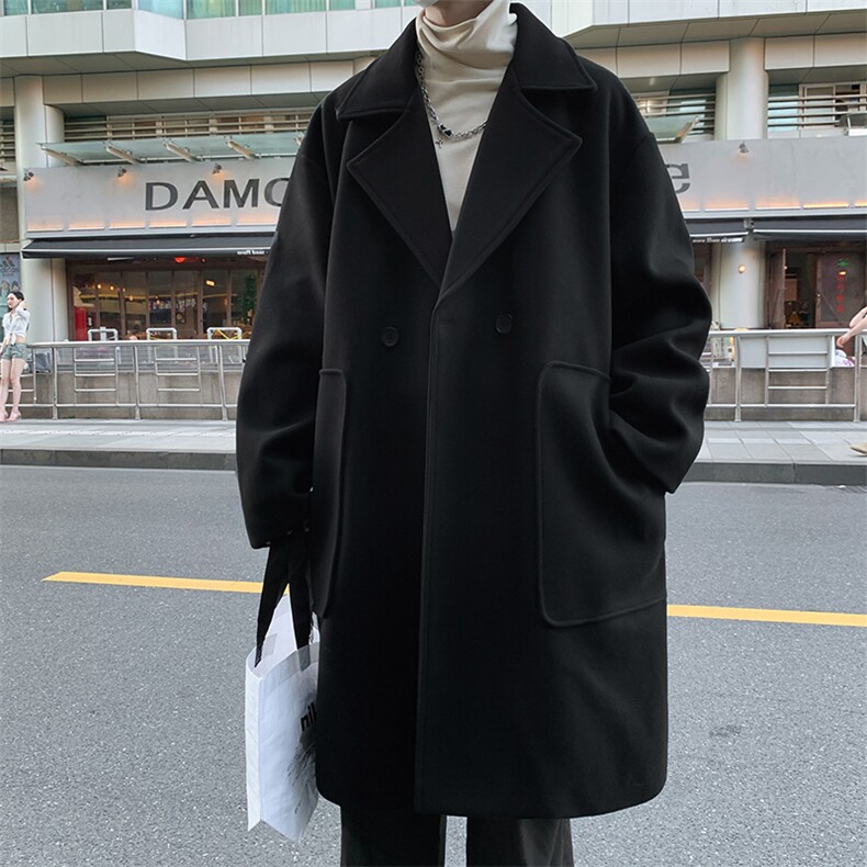N9108/P100秋冬新款中长款双排扣毛呢大衣松呢子外套呢料大衣风衣,男装风衣,电商A141