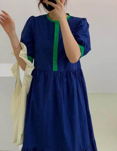 夏季新款复古撞色连衣裙，女装连衣裙，tōkō-sen