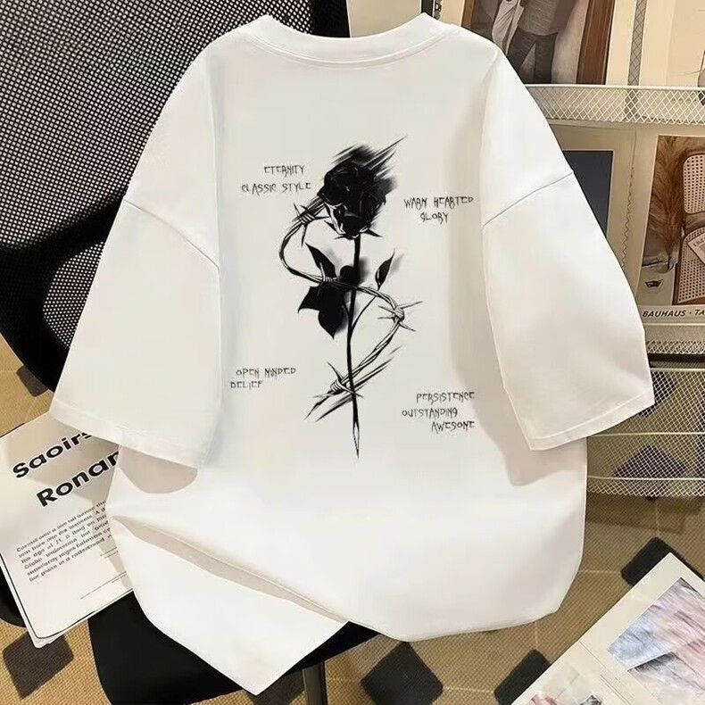 潮流美式复古高街印花五分短袖t恤男女潮牌夏季新款百搭宽松上衣,男装T恤,星座1409-3