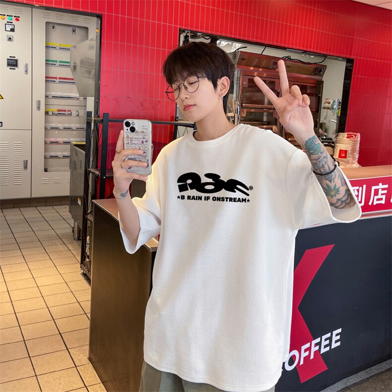 量大优！ 供视频！港风 华夫格短袖T恤半袖男HT198-特P18图片