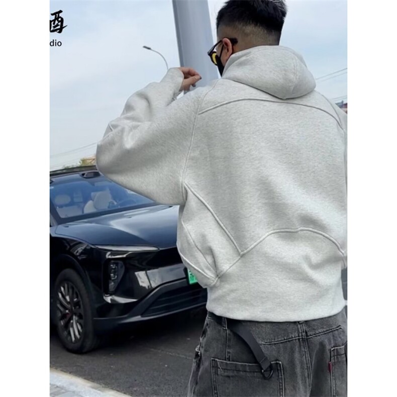 美式解构半拉链卫衣男小众设计纯色连帽外套秋季硬挺上衣W03,女装短外套,星座1116A（原606A-3）