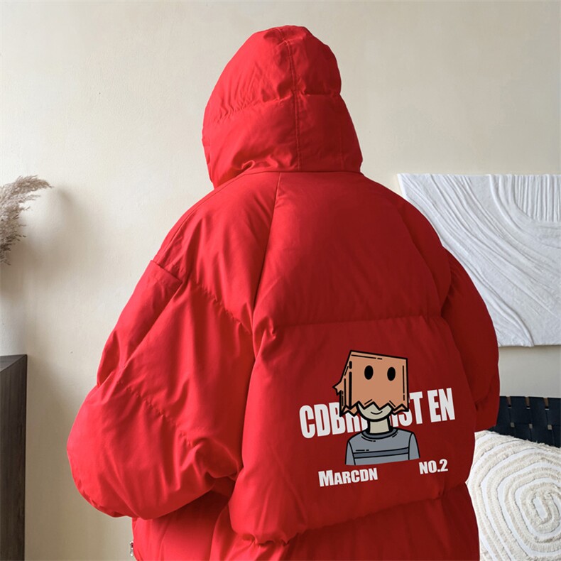 青少年棉服男款冬季2024新款加肥加大面包服美式潮牌卡通印花外套,男装棉衣,电商B371