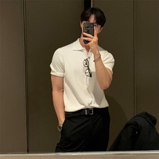 港风翻领polo衫短袖男潮牌宽松休闲夏季薄款纯色针织衫t恤打底衫，男装T恤，星座506A