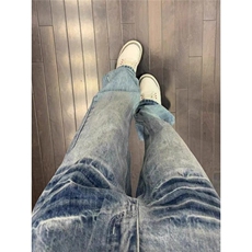小众设计感蓝色闪电纹牛仔裤男女直筒美式裤子高街微喇叭裤NA316，男装牛仔裤，星座1116A（原606A-3）