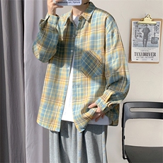 衬衫男春季新款港风宽松磨毛格子长袖衬衣CS601-特P27无差价，男装衬衫，星座214-3